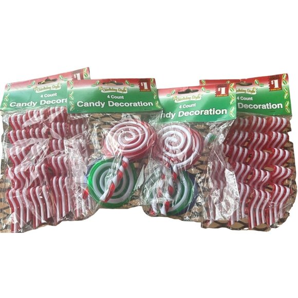 Four 4-pack Dolgencorp, Inc. Multicolored Striped Plastic Candy Decorations-NEW - Picture 1 of 11